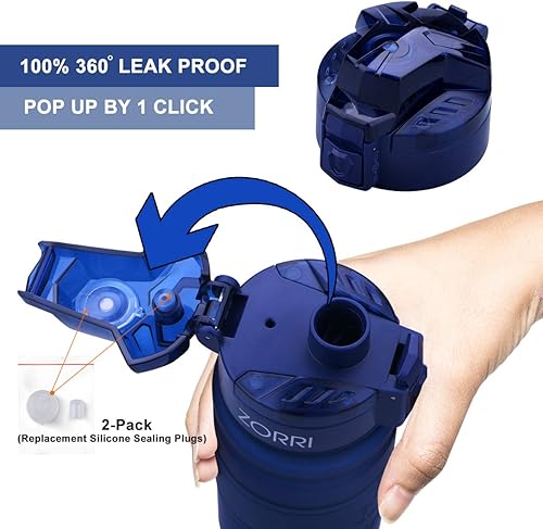 Miniatura 6 de Botella de agua deportiva Zorri, 13.5, 17, 23.6 onzas, sin BPA, a prueba de fugas, ligera, para exteriores, campamento, ciclismo, fitness, gimnasio,