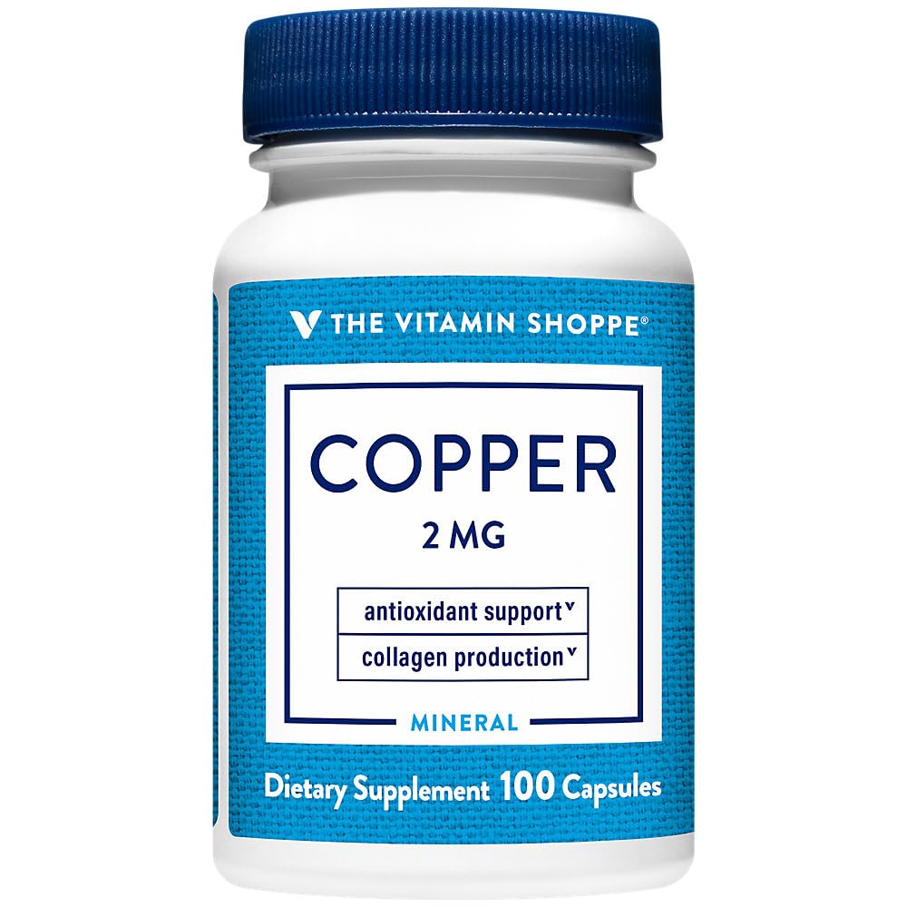 The Vitamin Shoppe Copper 2MG (Copper Gluconate), Antioxidant for Iron Metabolism, Once Daily Essential Mineral Supplement (100 Capsules)