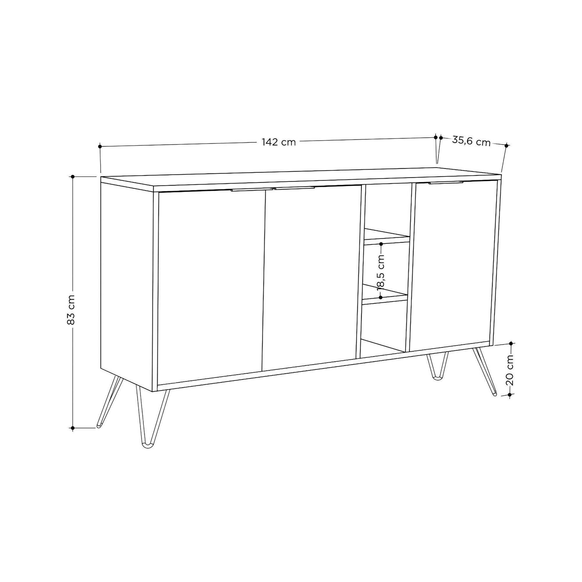 Dmora - Credenza Perseus, Buffet da soggiorno, Madia da salotto, Dispensa da cucina, 142x36h83 cm, Quercia e Antracite