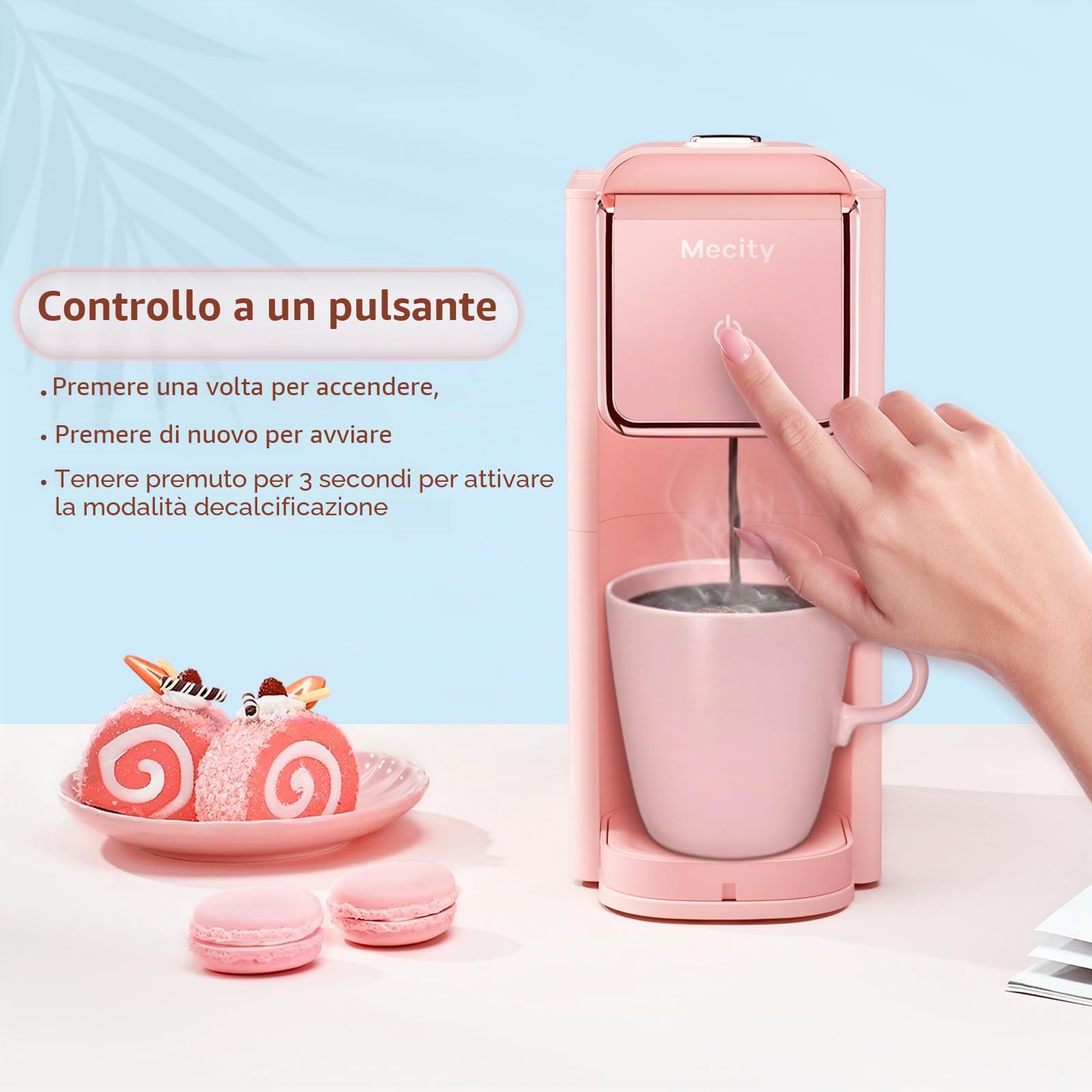 Mecity - Macchina da caffè piccola compatibile con capsula K-CP, caffè macinato, tè sfuso, design compatto per uso domestico, camper, appartamento, spegnimento automatico, 120 V, 1000 W, colore rosa