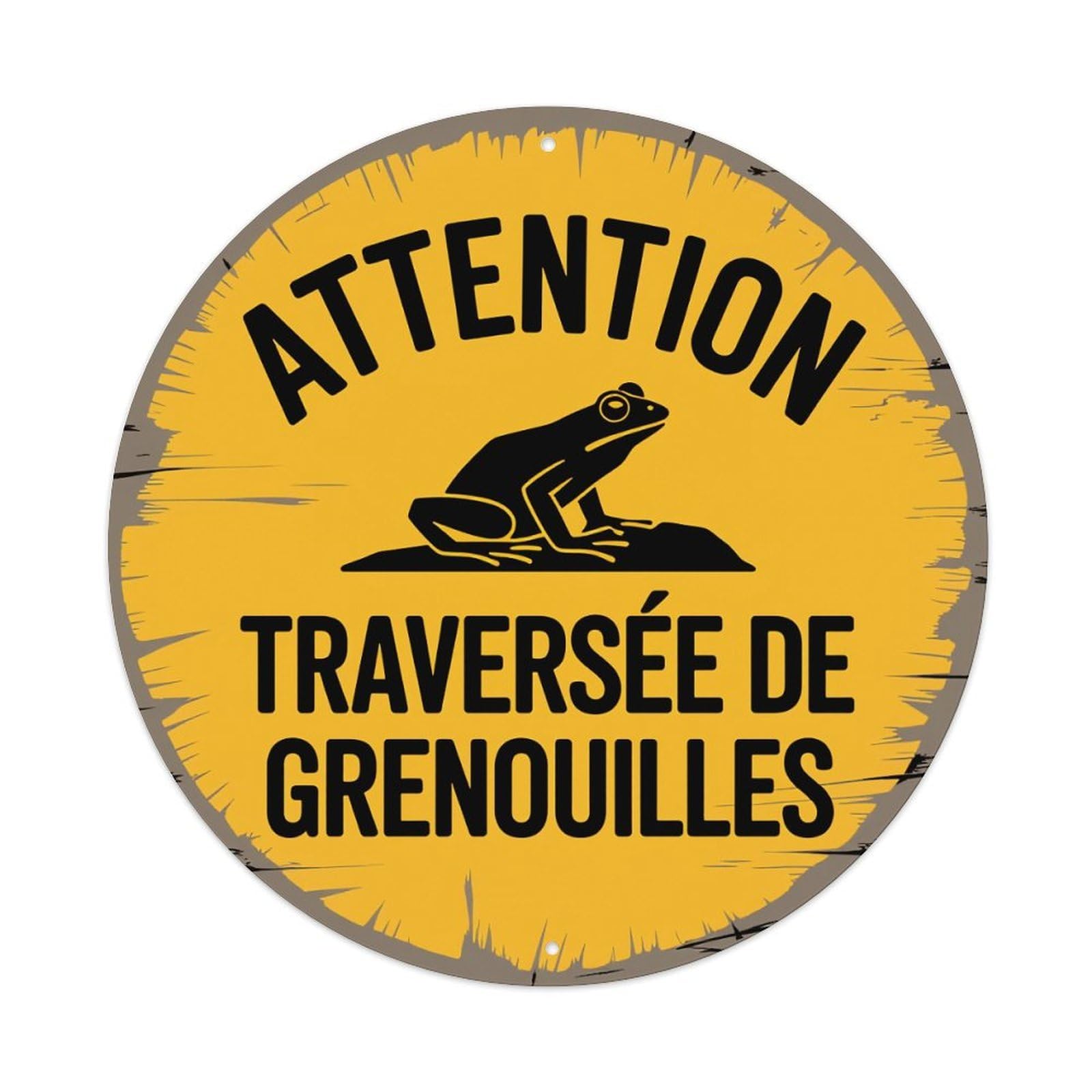 Attention Frog Crossing Sign Pattern Round Tin Sign Vintage Metal Poster Retro Bar, Home, Man Cave, Kitchen, Laundry Room Wall Art Decor Gift 8x8Inch