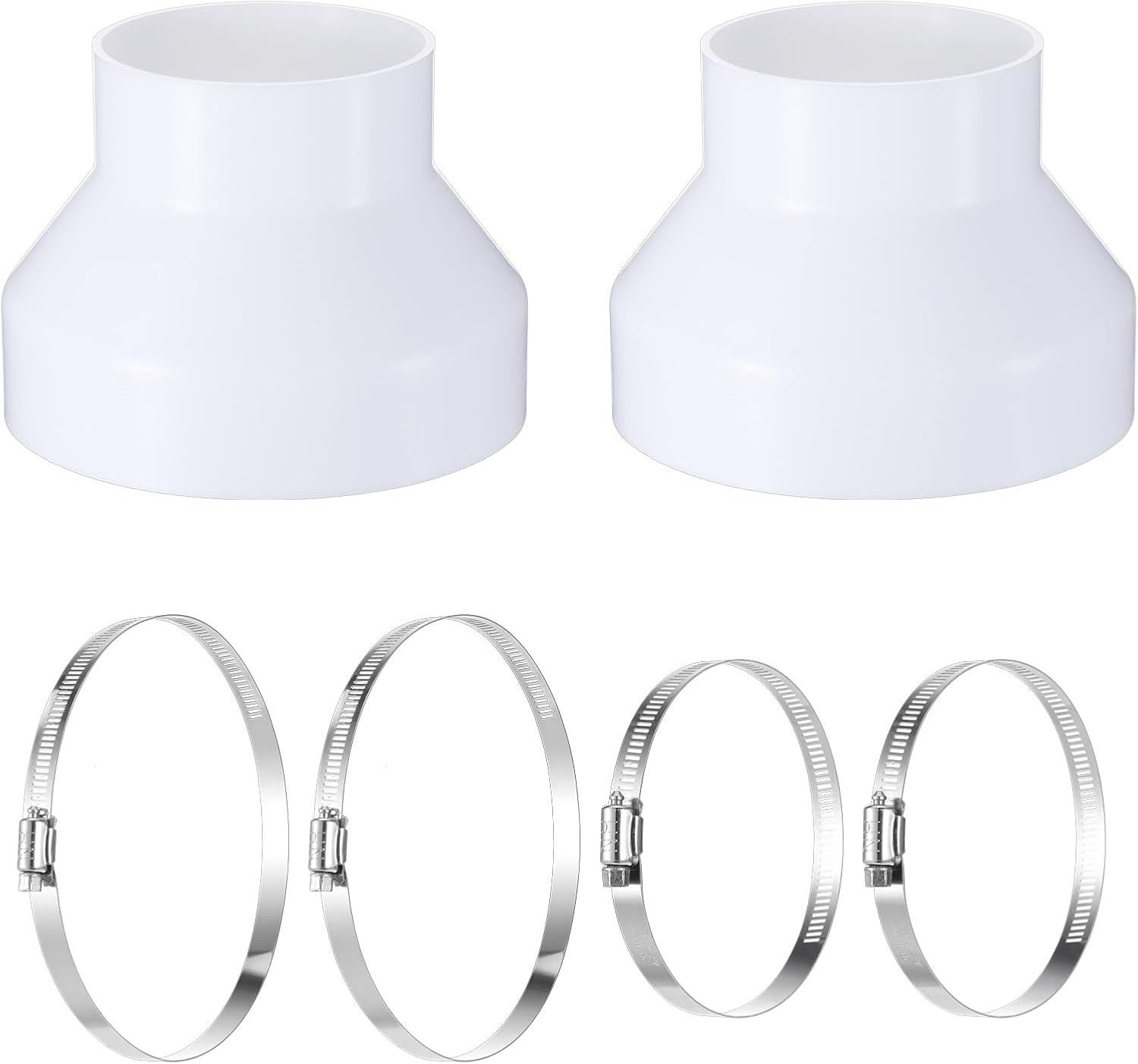 2 Set PVC Duct Adapter, 6 to 4 inch Duct Reducer Adapter with 2 Hose Clamps, Air Ducting Reducer Increaser, Air Ducting Adapters for Inline Ventilation Fitting, Blower and Exhaust, 150 mm to 100 mm