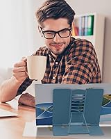 Vista 4 de MSDADA - Soporte de libros para escritorio, soporte ajustable para libros de cocina, soporte de lectura de metal para libros de texto, recetas, Azul