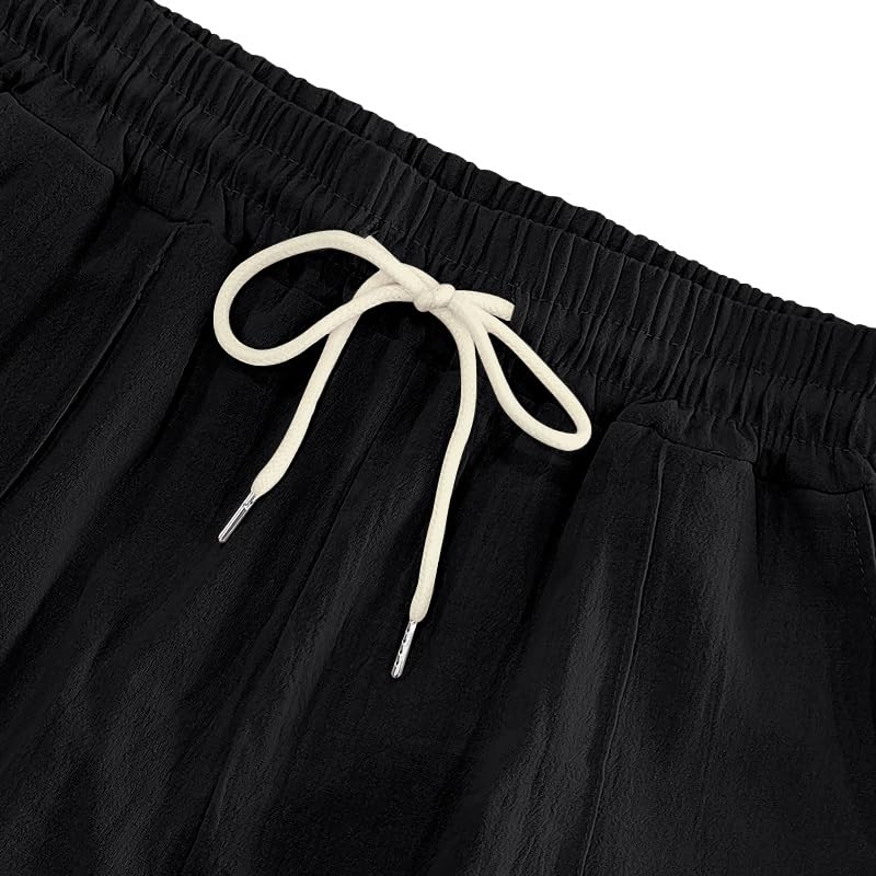 Summer Mens Linen Pants Loose Fit Solid Color Casual Trousers Comfy Lightweight Drawstring Waist Pants Wide Legs Fall Clothing Black S(Black,XX-Large)4