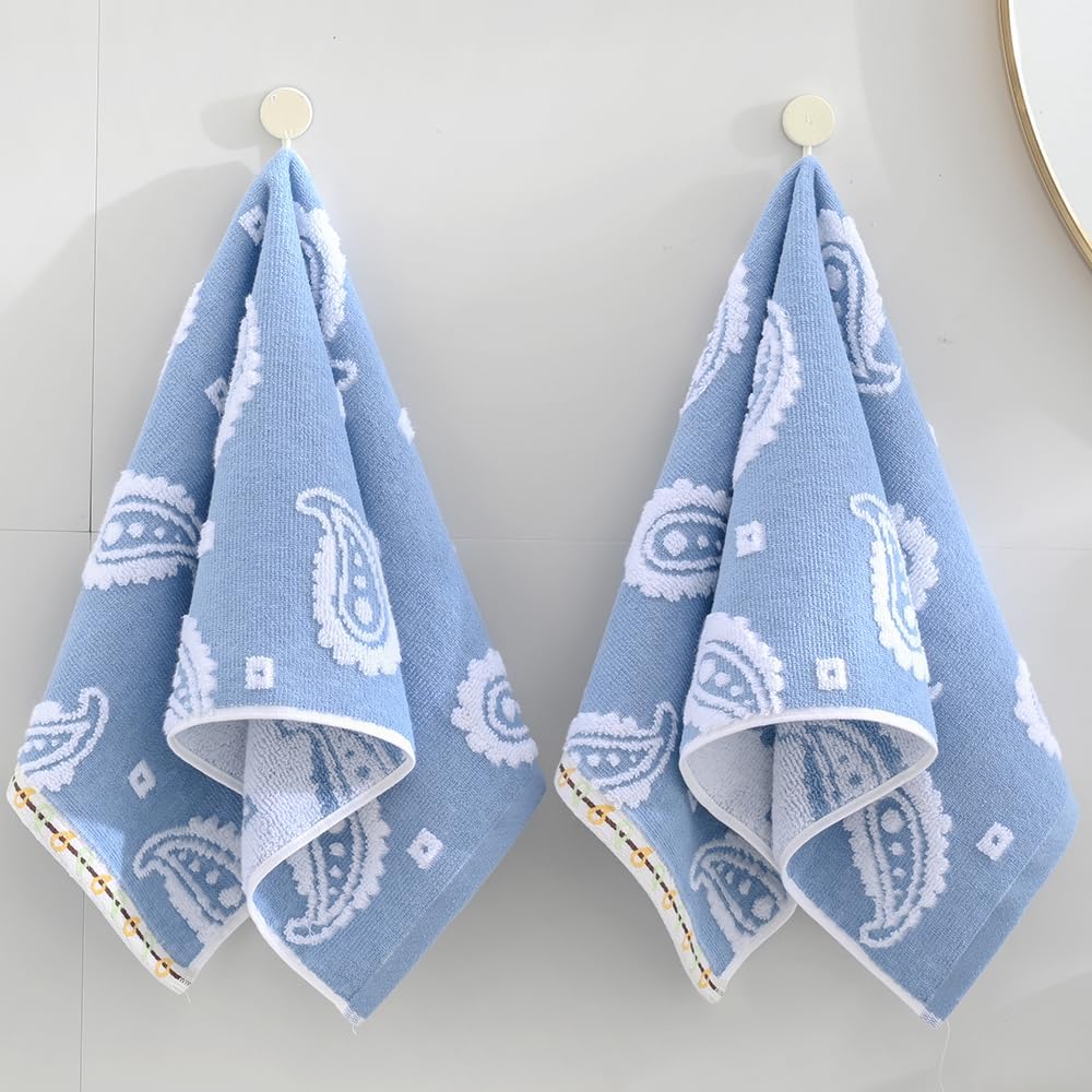 sense gnosis Blue Paisley Pattren Jacquard Hand Towels 100% Cotton Super Soft Absorbent White Terry Double-Sided Hand Towels for Bathroom Decorative Hotel Shower 13" x 29, 2 Pack - Image 2