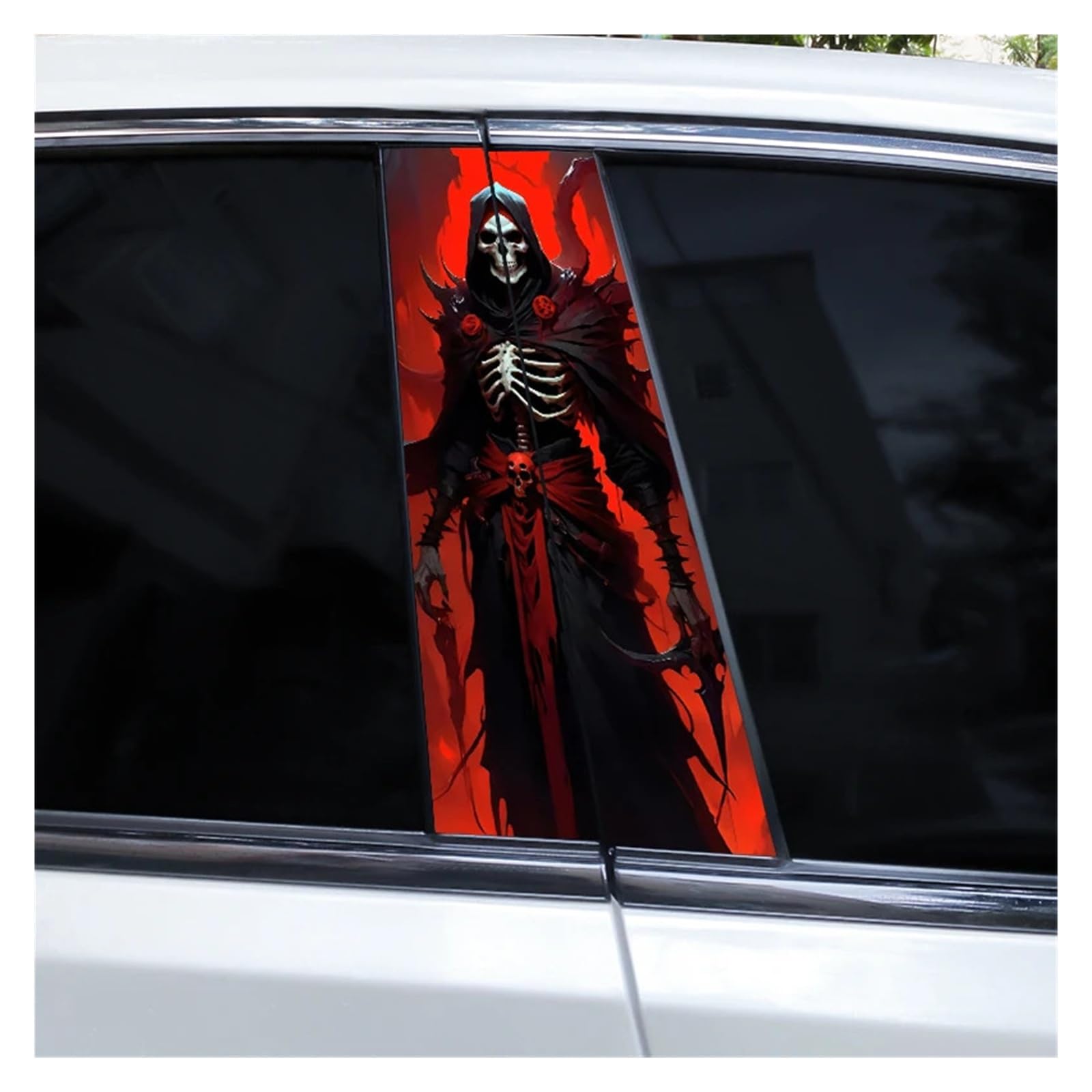 Car Side Decals 2pcs Grim Reaper Halloween Flames Crimson Death Sticker Car Doorpost Horror Pillar Waterproof Self-Adhesive Center Column Decal(Style B)
