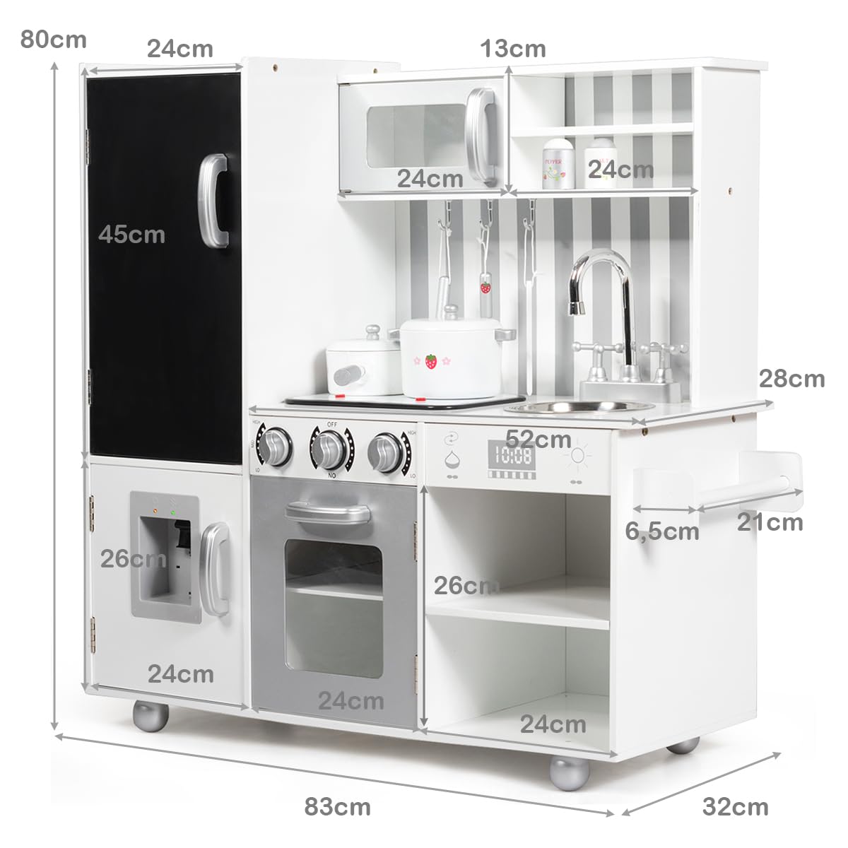 COSTWAY Cucina Giocattolo per Bambini, Cucina per Bambini con Suoni, Lavagna, Lavello, Piano Cottura e Vari Scomparti, 3 Anni+