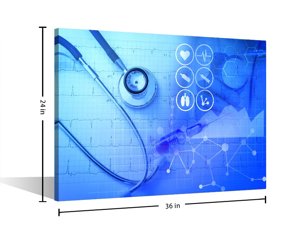 Image of TUMOVO Laboratory Research Canvas Paintings Office Decor Clinical Laboratory Painting Wall Decor 1 Pieces Medical Stethoscope Home Decor Ready to Hang, 24 inch Wx36 H