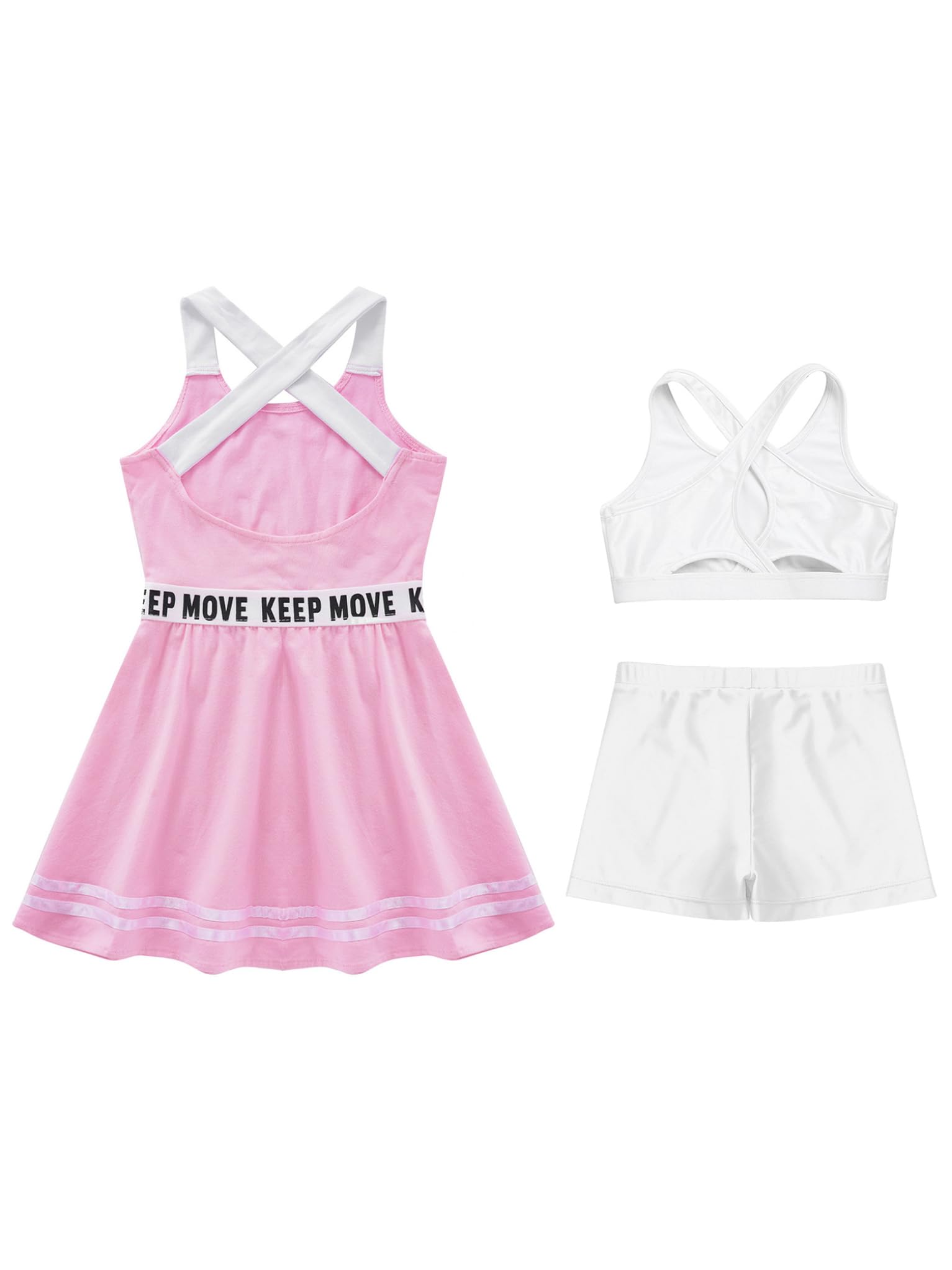 Traje de tenis para niña sin mangas, vestido de golf + top + pantalones cortos de entrenamiento, juego de ropa deportiva para correr, ciclismo