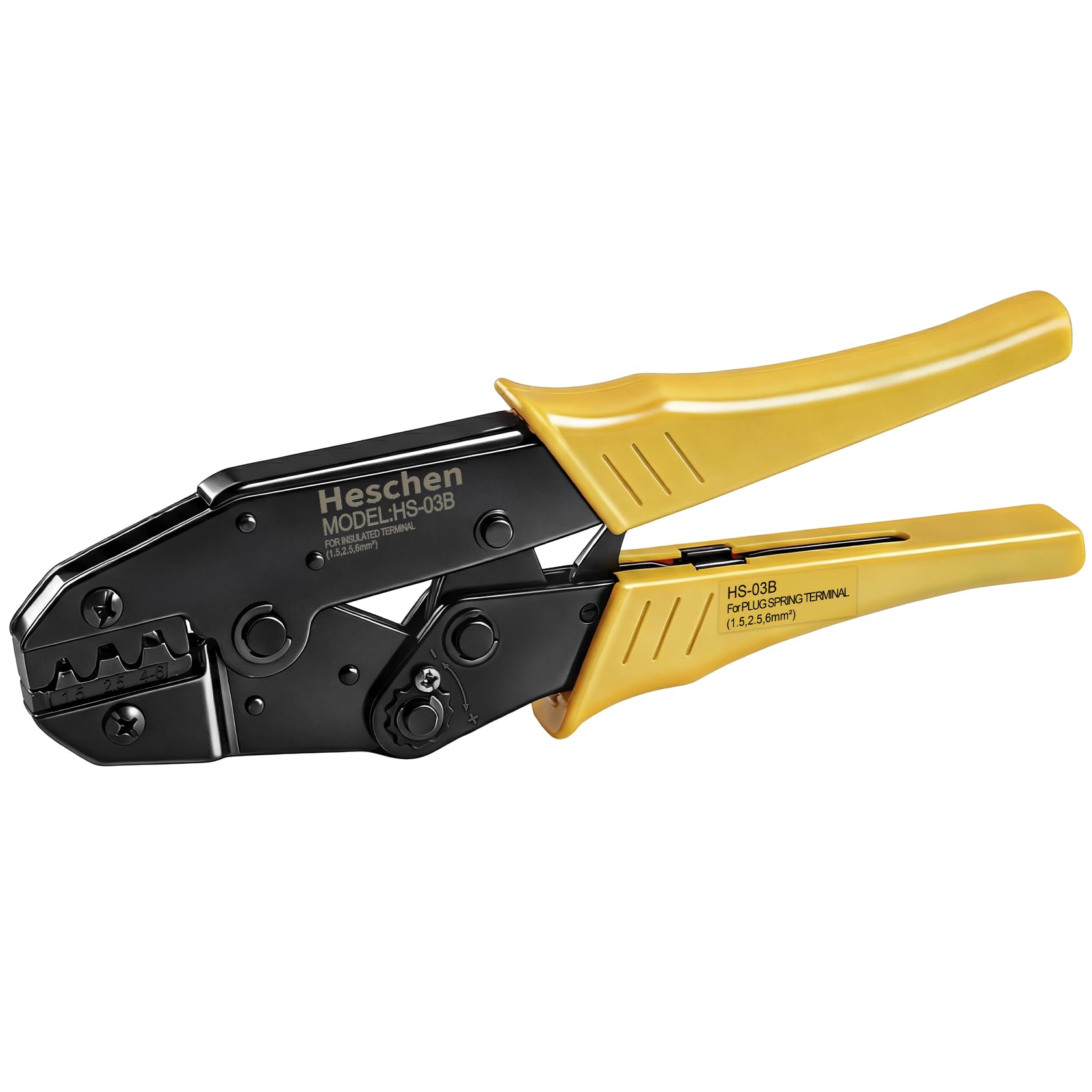 Heschen Yellow Ratchet Crimper Plier, Hs-03B, Non-Insulated Terminals & Receptacle Crimping Tools, Use For 1.5-6Mm² (15-10 Awg),