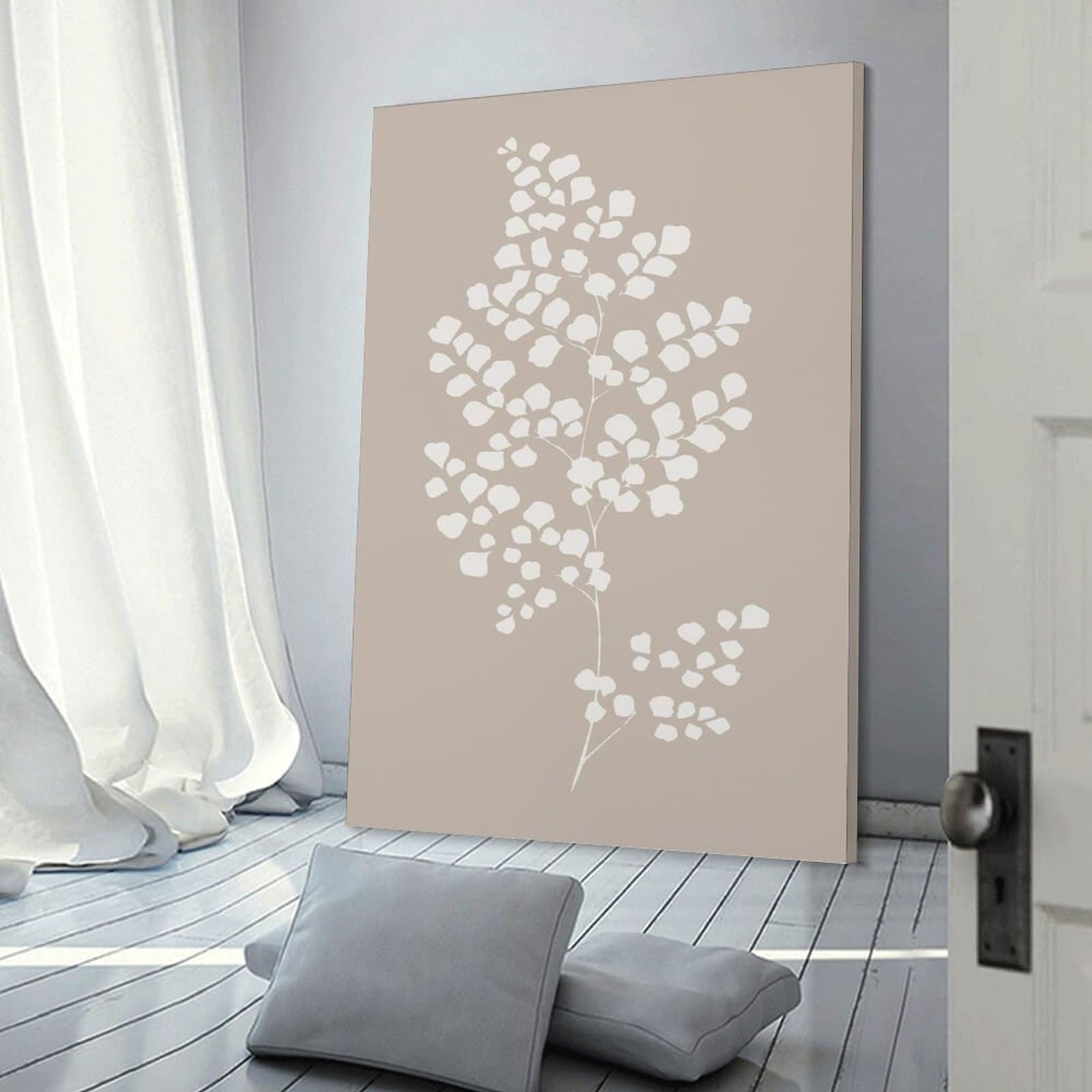 Junmoney Decorative Wall Artwork Fern Leaf Beige Minimalist Art, 24x36inch(60x90cm), for Living Room, Lounge Or Sitting Room, Modern Wall Decor for Cosy Interiors