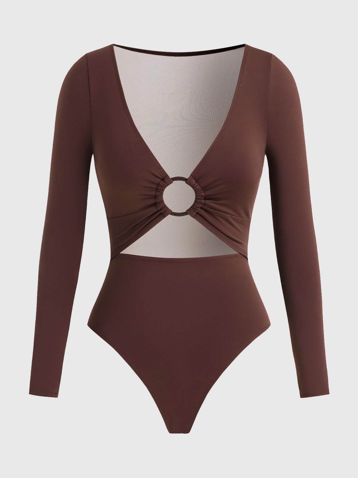 CUPSHE Costume intero da donna Rash Guard a maniche lunghe con apertura UPF 50+ UV profondo scollo a V O-ring