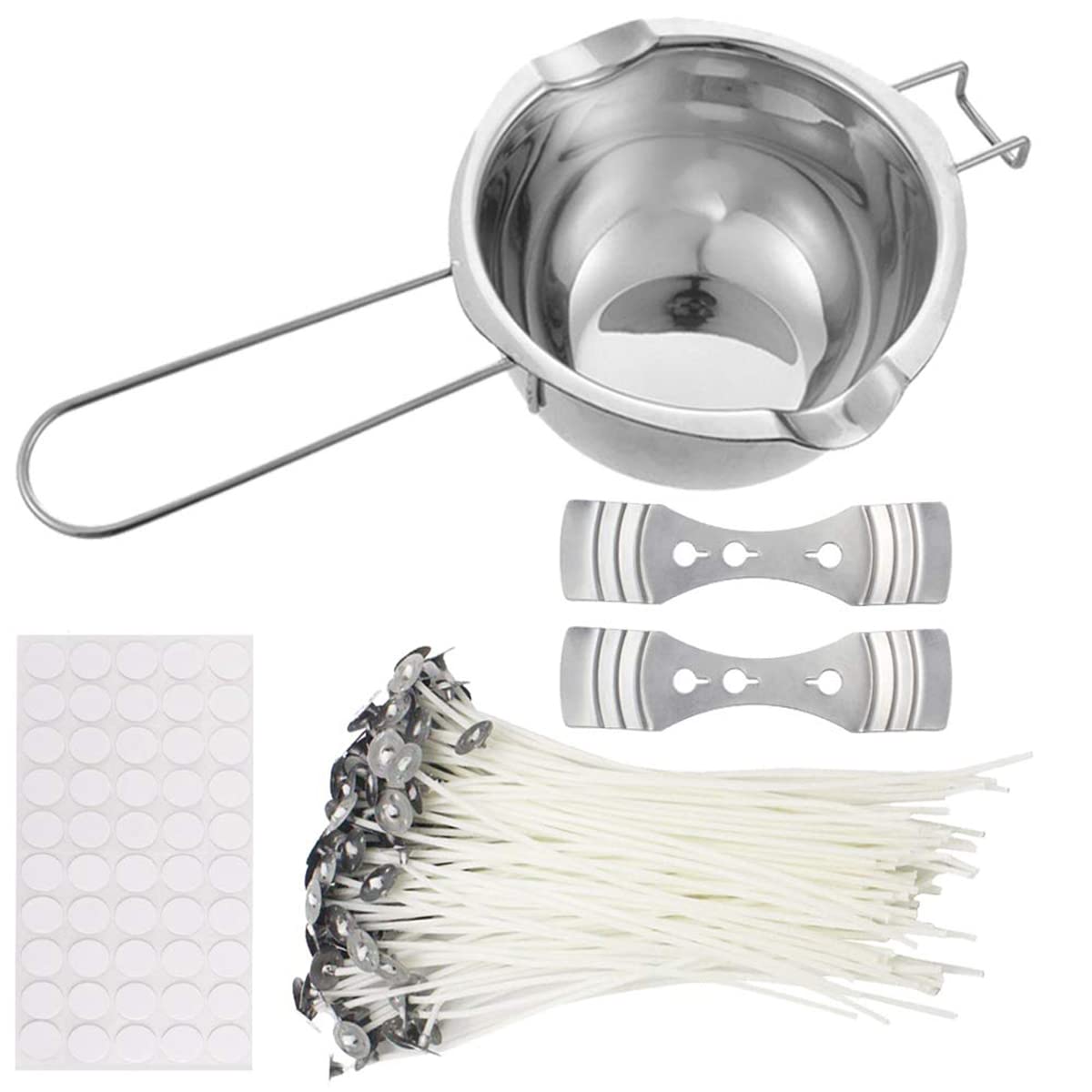 Excefore DIY Candle Making Kit Supplies - Double Spouts Boiler Pot, 100pcs 20cm Candle Wicks, 100pcs Candle Wicks Sticker and 2pcs 3-Hole Candle Wicks Holder