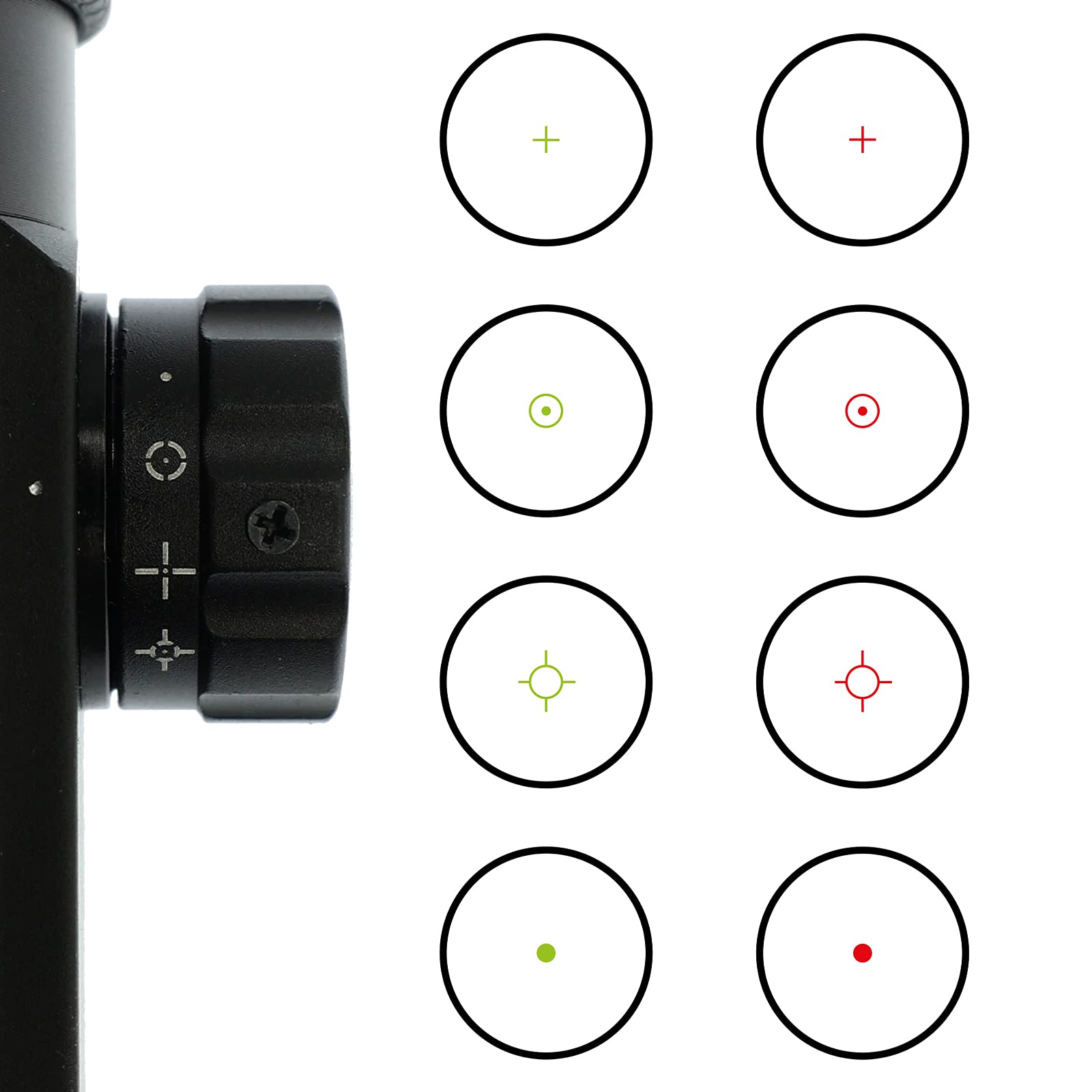 X-Bow FMA Multi Dot 2x40 Red Dot Visier | robustes Aluminium-Visier mit 4 Zielbildern, 5-stufiger Beleuchtung (Rot/Grün), 2-fache Vergrößerung, Picatinny-Montage