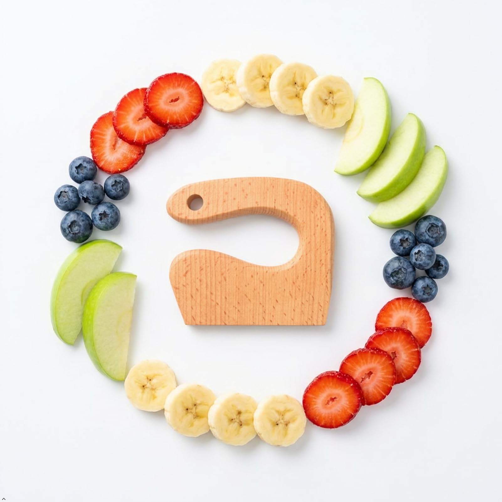 Jauarta Kids Wooden Cutter, Safe Vegetable Fruit Knife Toy for Toddlers with Natural Beech Solid Wood, Montessori Kitchen Tools for Children Aged 2-8 (Round Handle Type) — view 8