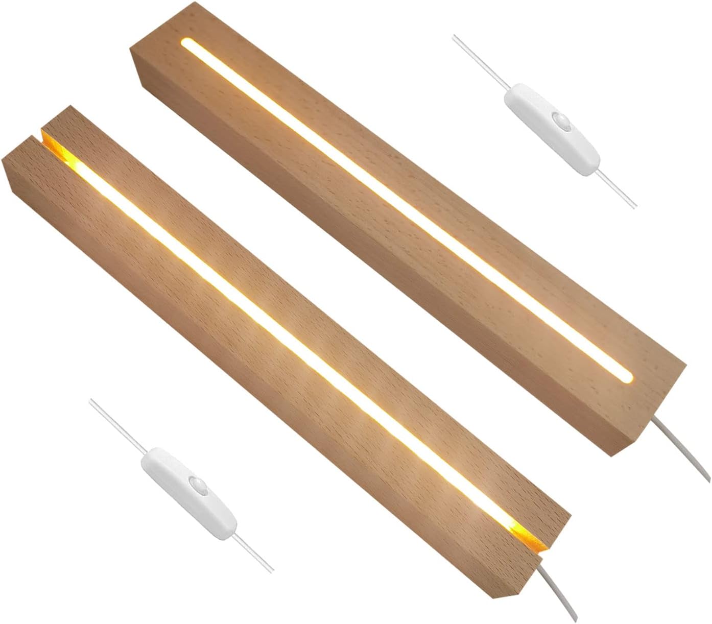 Wooden LED Lights Display Base 2 Pack 300mm USB Night Light Stand for DIY Acrylic Plate Warm White Lighted Holder for Desktop Decor