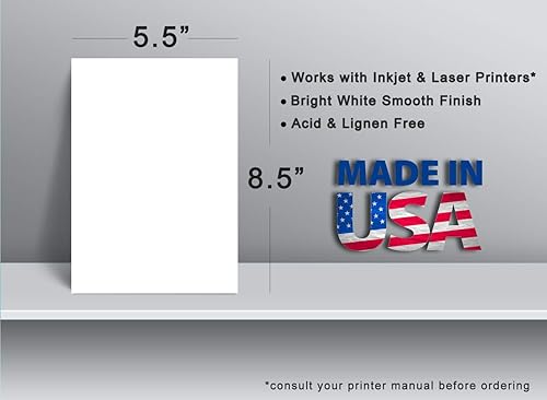 Cartulina blanca en blanco de 5 12 x 8 12 pulgadas, cubierta pesada de 80 libras, tamaño media letra 5.5 x 8.5 pulgadas (paquete de 100)