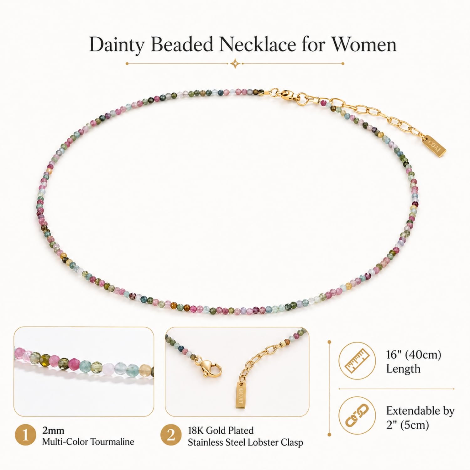 COAI Collana da Donna con Perline di Pietre Naturali, Collana Fina Stile Minimalista da Donna Leggera per l'Estate