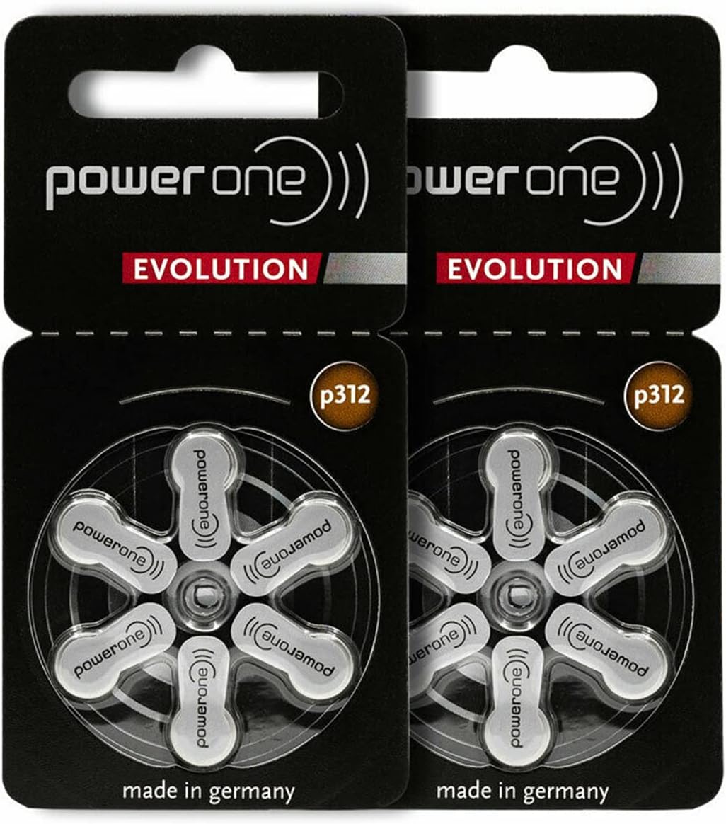 PowerOne Evolution Size 312 Hearing Aid Batteries - 1.45V Zinc Air with Improved Battery Life (12 Batteries)