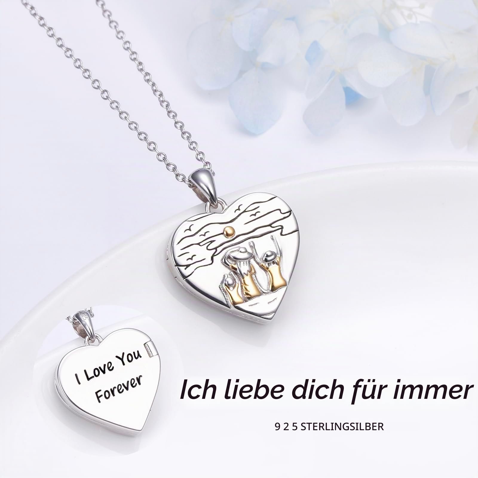 Mutter Tochter Kette für Damen 925 Sterling Silber Liebe Herz Halskette/Foto Medaillon zum Öffnen mit Bild Anhänger Schmuck Geschenke für Mama Kind