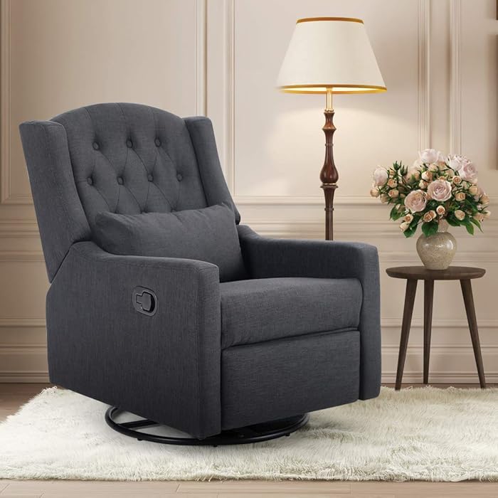 Buy MAISON ARTS Swivel Recliner Linen Fabric Rocker with Manual Footrest and Upholstered Lumbar