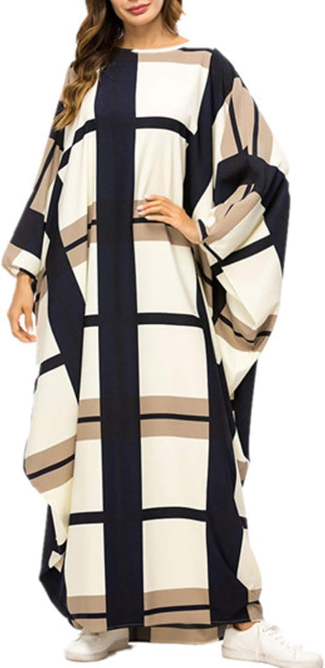 xiannu Women Jalabiya Woman Plus Size Maxi Dresses Batwing Sleeve Arabic Kaftan Beige
