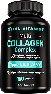 Vital Vitamins Multi Collagen for Women & Men - Type I, II, III, V, X - Grass Fed, Non-GMO - 150 Capsules