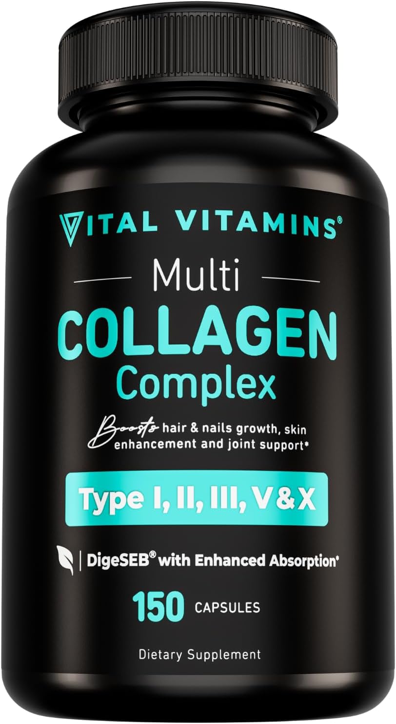Vital Vitamins Multi Collagen for Women & Men - Type I, II, III, V, X - Grass Fed, Non-GMO - 150 Capsules
