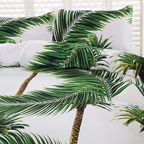 Tropical Rainforest Green Botanical Themed Duvet Cover Sets Exotic Forest Tropical Jungle Palm Tree Leaves Plants Bedding Quilt Cover With Pillowcases (White, Queen) #TOP2