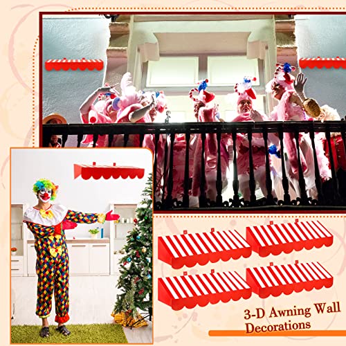 Image of Tallew 4 Pcs 3D Circus Awning Wall Decoration Farmers Market Party Decorations Carnival Awning for Halloween Carnival Theme Party Classroom Decorations(Red and White)
