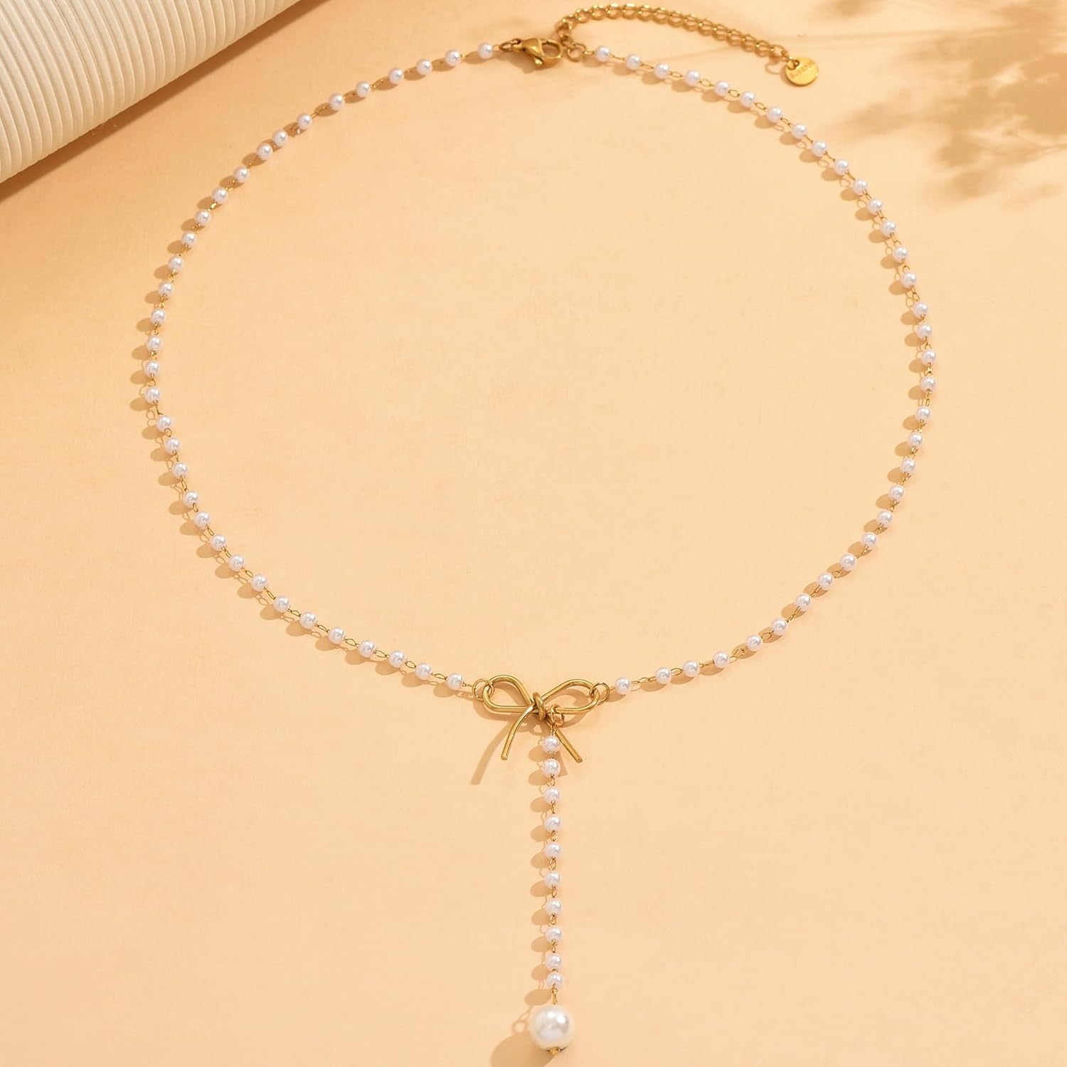 Y-Shaped Necklace for Women,18K Gold Plated Minimalist Lariat Chain with CZ Flower Pearl,Trendy Cross Bow Necklaces Everyday Boho Jewelry - Image 7