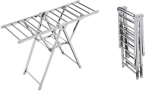 TOMYEUS Estante de secado de ropa plegable de acero inoxidable para secadora de suelo, diseño de doble ala de 2 niveles, multifuncional, plegable,