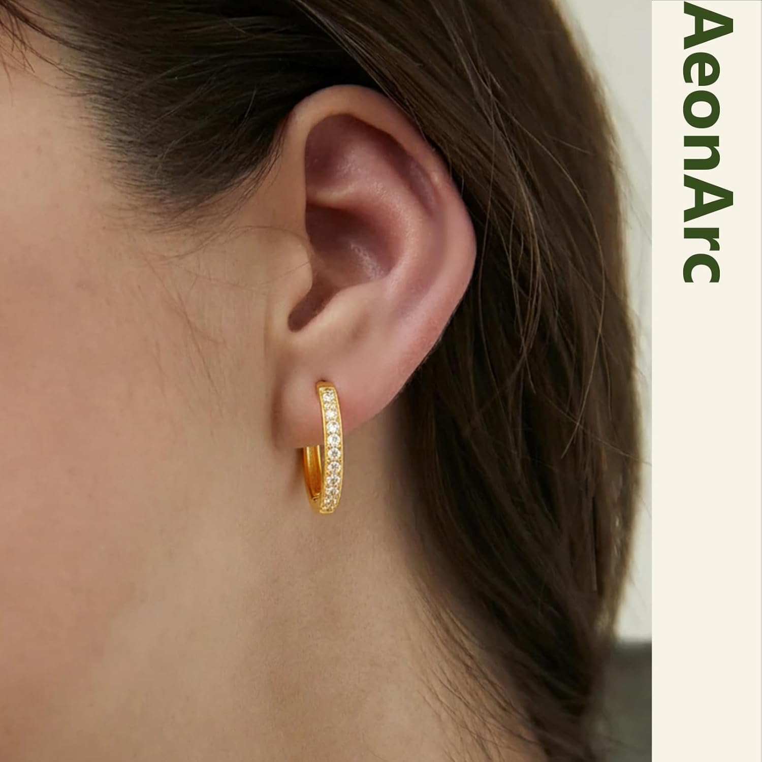 Dainty Gold Hoop Earrings for Women, 18K Gold Plated over 925 Sterling Silver with Cubic Zirconia (CZ), Lightweight Mini Huggie Hoops for Everyday Wear, Work & Gifts