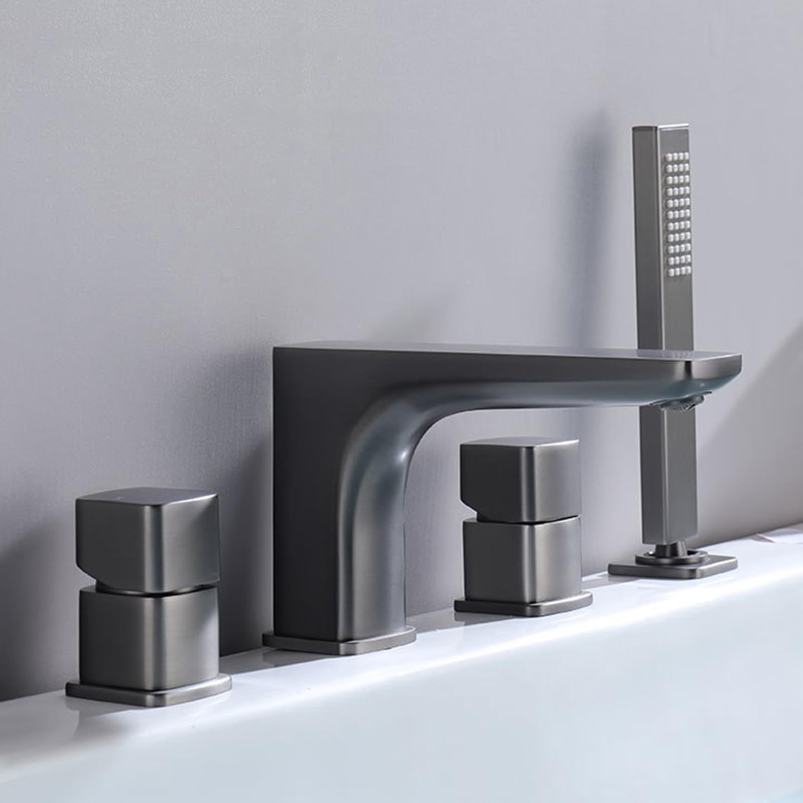 SnamicE Tap Hole Bath Shower Mixer Tap and Shower Kit Single Lever Bath Taps Black with Pull Out Handshower,Grey