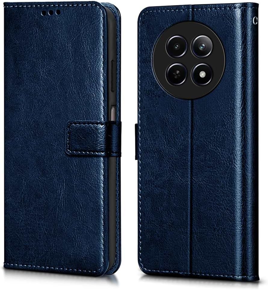 WOW IMAGINE Shock Proof Flip Cover Back Case Cover for Realme 13 5G | Realme 12 5G | 12X 5G | Narzo 70x 5G | C65 5G | N65 (Flexible | Leather Finish | Card Pockets Wallet & Stand | Blue)