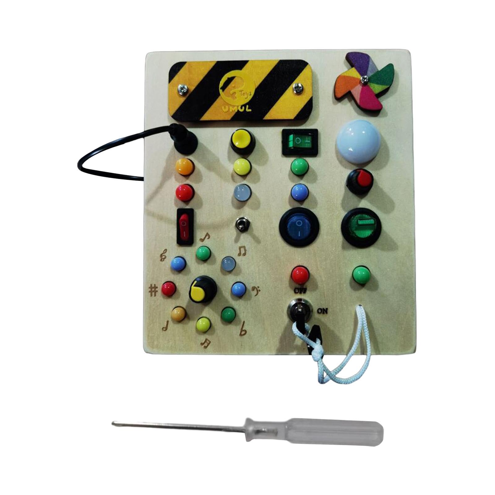 Busy Board Lernspielzeug Holz Kinder Schalter Steckbrett Knöpfe LED DIY Zubehör zur Förderung der Feinmotorik für Reisespielzeug