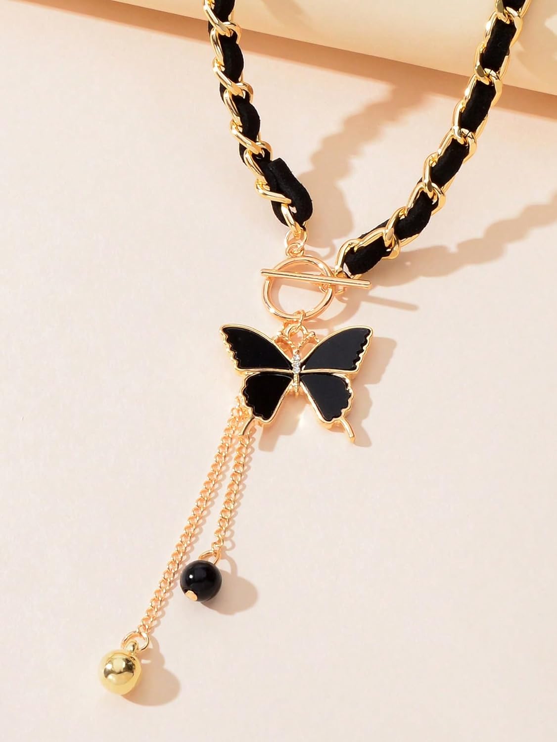 Alegend Classic Velvet Flannel Choker Necklace Charm Black Butterfly Pendant Tassels