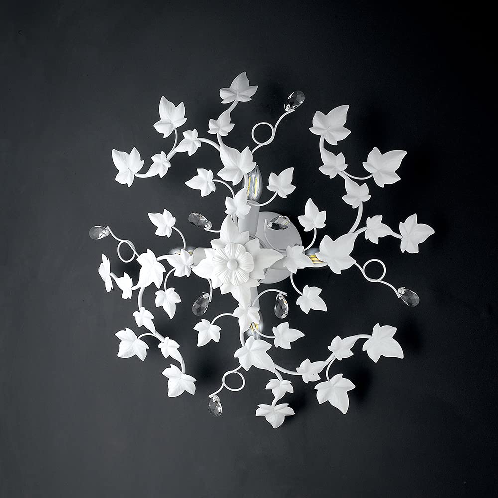 Plafonnier en fer forgé blanc salon Shabby Chic 4 branches
