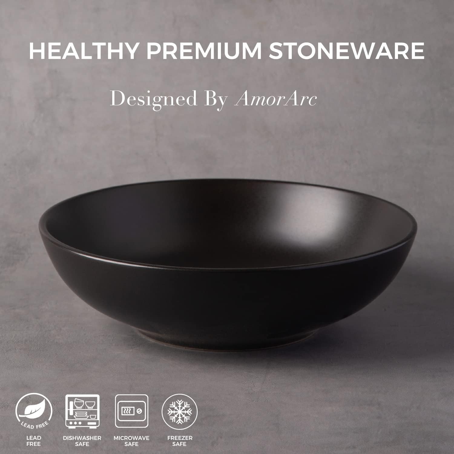 AmorArc 8.75‘’ Large Pasta Bowls, 42 ounce Deep Stoneware Bowls Set of 4 for Kitchen, Wide Bowl for Pasta/Salad/Fruit/Oatmeal/Soup, Microwave&Dishwasher Safe-Matte Black - Image 6