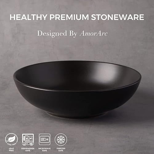 Miniatura 6 de AmorArc Juego de 4 cuencos grandes para pasta de 8.75 pulgadas, 42 onzas de profundidad, cuencos anchos para pasta, ensalada, fruta, avena, sopa,