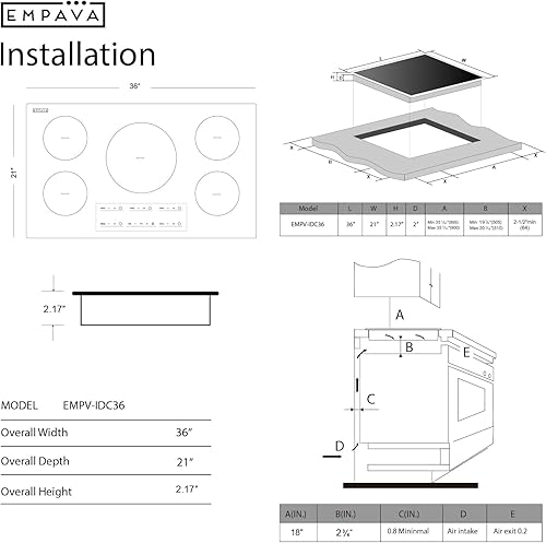 Miniatura 30 de Empava Estufa eléctrica de inducción horizontal con 2 quemadores en vidrio liso de cerámica negra Vitro 120V, 12 pulgadas