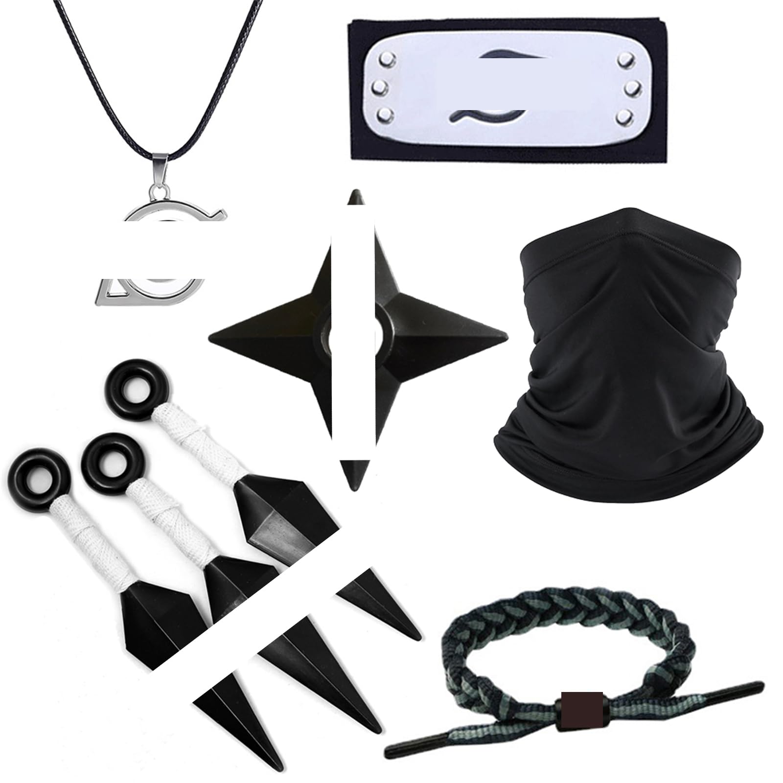 Alaiyaky Ninja Kakashi Mask Anime Cosplay with Leaf Village Headband Accessories Kakashi Necklace Kunai Shuriken for Halloween Masquerade Party
