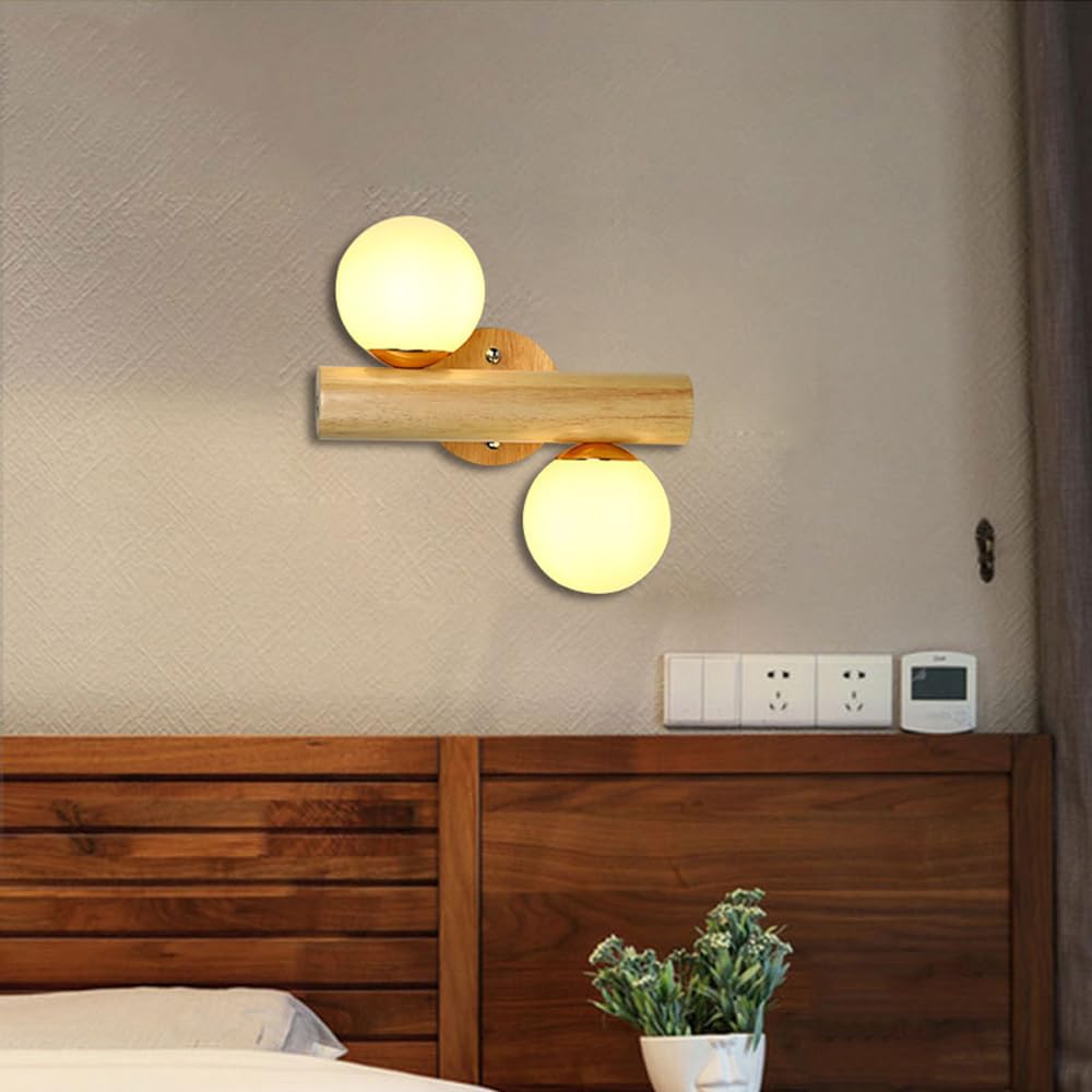 G9 Light Source Glass Shade Wall, Nordic Industrial Style Wood Lamp, Single Head Creative Sconce, Dining Room Bedroom Living Mounted Fixtures