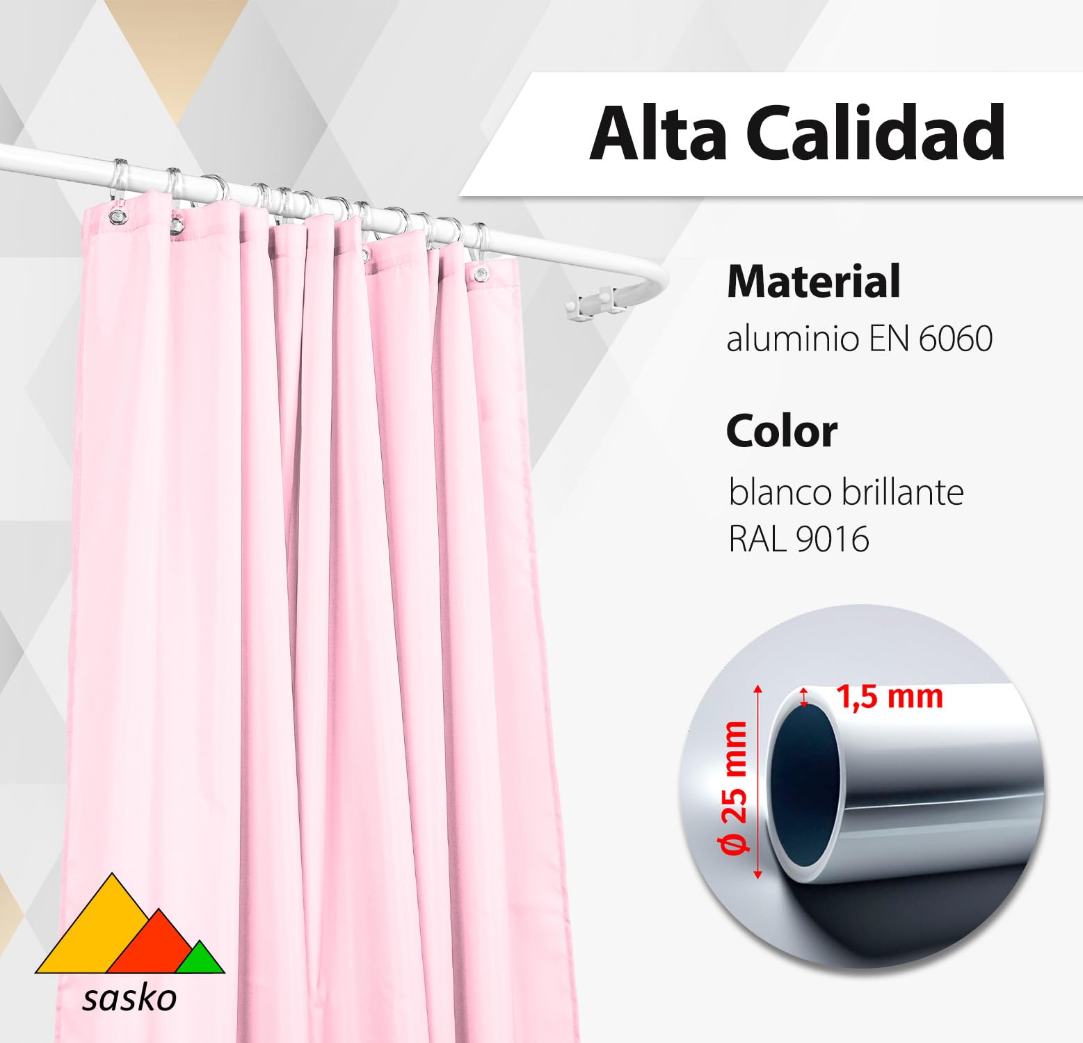sasko Barra de cortina de ducha en forma de U - Barra de cortina de ducha - Barra de cortina de ducha de ángulo estable sin soporte de techo - Barra de cortina de ducha - 70X70X70 cm - Blanco