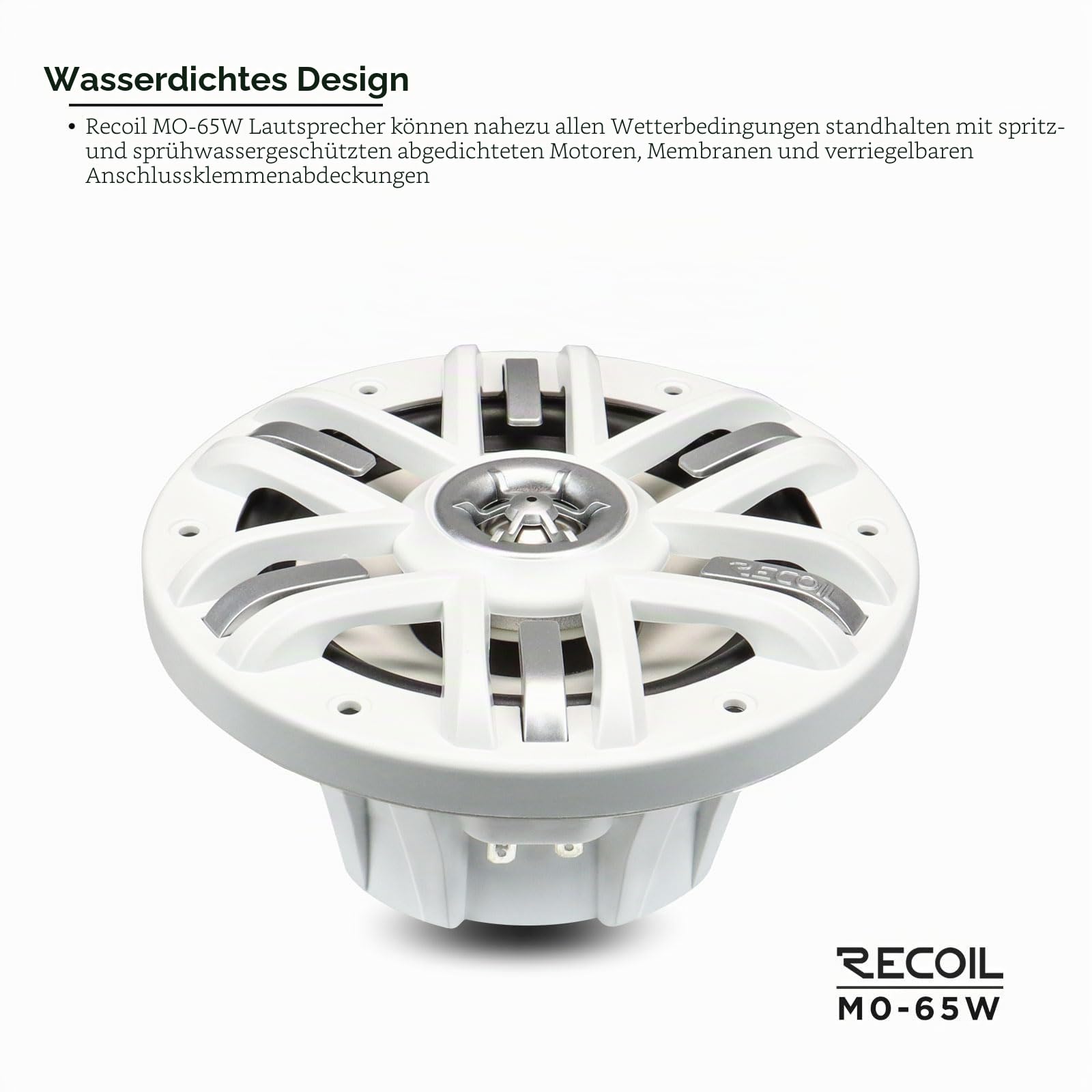 RECOIL M0-65W 177mm（6,5 Zoll） 2 Wege Marine Lautsprecher Paar 240 Watt 4 Ohm mit weissen Grills Fuer Boote UTV ATV