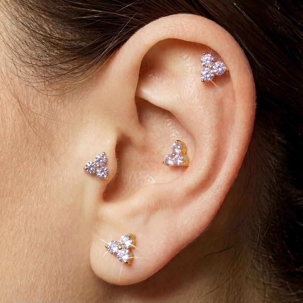FANSING Tiny Flower Birthstone Earring Cubic Zirconia Flat Back Earrings for Women Small Stud Earrings for Cartilage Helix - Image 3