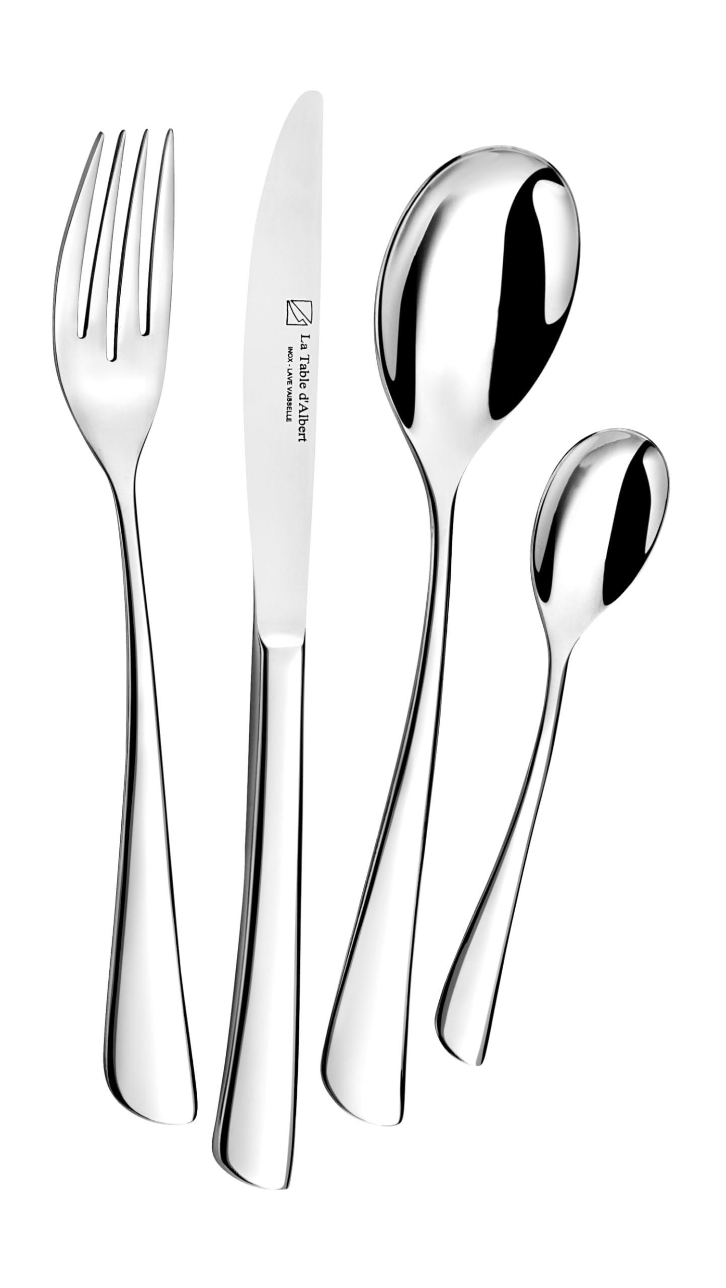 ALBERT DE THIERS - A0819998 - Ménagère 48 Pièces - Collection Élégance - Service pour 12 Personnes - Acier Inoxydable - Finition Poli Miroir - Coffret Bois - 3,80 kg, Silver