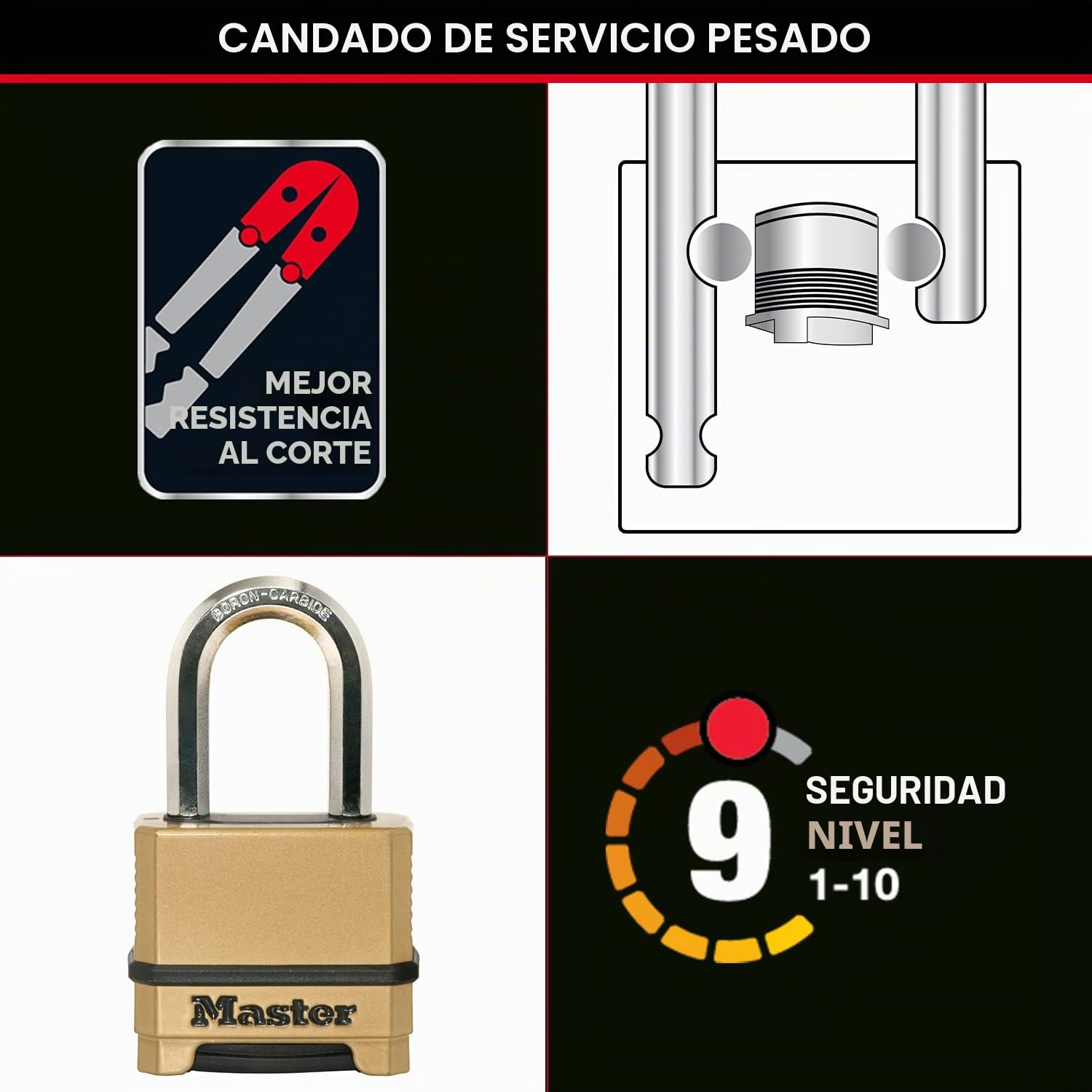 Master Lock M175EURDLF Candado Alta Seguridad, Combinacion, Zinc, Exterior, Arco Medium, Adecuado para Portales, Garages, Sótanos