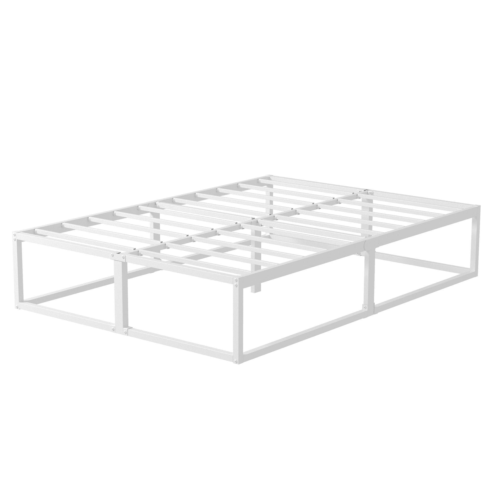 EMODA Struttura Letto 120 x 200 alta 36 cm con supporto a doghe in acciaio, Letto in Metallo Resistente Piattaforma Solida Ampio Spazio di Archiviazione, Silenziosa, Facile Montaggio, Bianco