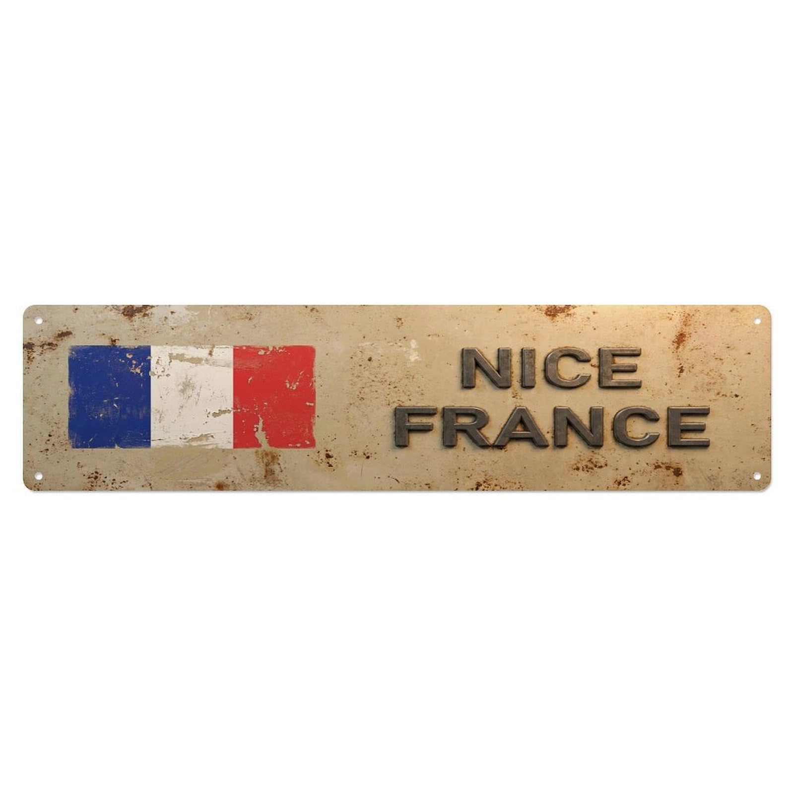 Vintage Nice France Flag Decor Rustic Travel Metal Tin Sign